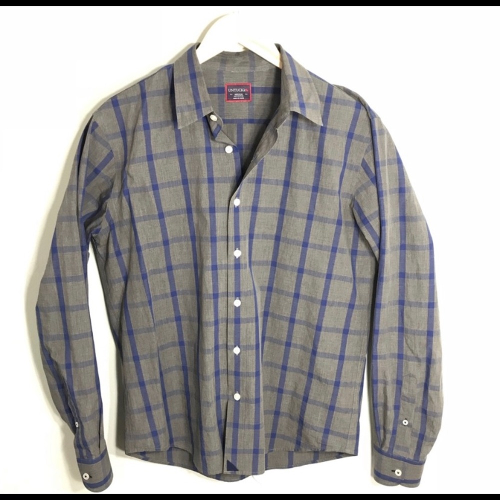 UnTuckIt Button Down Striped Gray Blue Shirt XXX-L